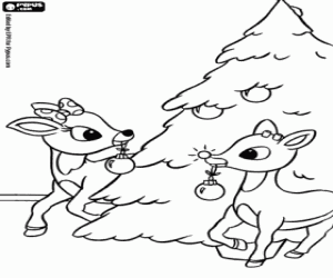Coloriage Rudolph, Clarice et arbre de Noël