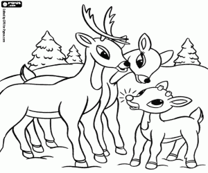 Coloriage Rudolph le renne avec ses parents