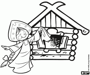 Coloriage Russe jeune fille et la petite maison
