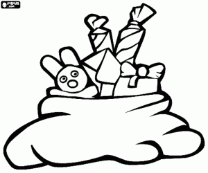Coloriage Sac de cadeaux de Noël et une peluche