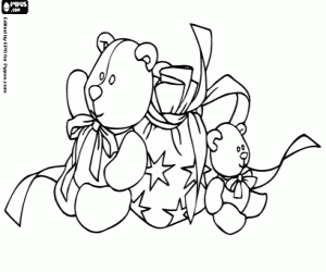 Coloriage Sac de Noël et ours en peluche