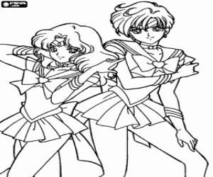 Coloriage Sailor Neptune et Sailor Uranus