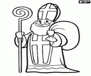 Coloriage Saint-Nicolas avec des cadeaux pour enfants