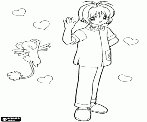 Coloriage Sakura et Kero avec les coeurs