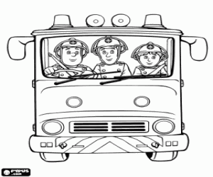 Coloriage Sam, autres pompiers et le camion