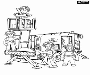 Coloriage Sam et les pompiers avec le camion