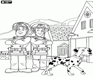 Coloriage Sam, Tom et le chien, les pompiers