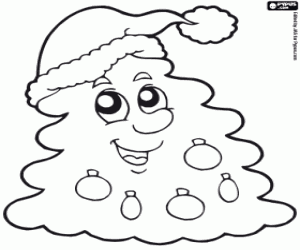 Coloriage Sapin de Noël avec Bonnet de Santa Claus