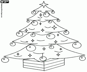 Coloriage Sapin de Noël avec les boules et étoiles