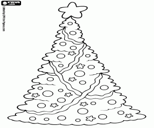 Coloriage Sapin déjà décoré pour Noël