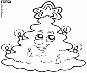 Coloriage Sapin souriant avec bougies et étoile