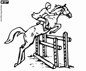 Coloriage Le saut du cheval avec le cavalier