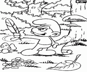 Coloriage Le Schtroumpf poète dans la forêt