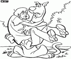 Coloriage Scooby Doo avec Shaggy à peur