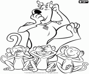 Coloriage Scooby Doo et trois singes de la sagesse