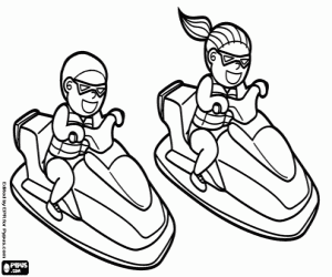 Coloriage Deux personnes sur les scooters des mers