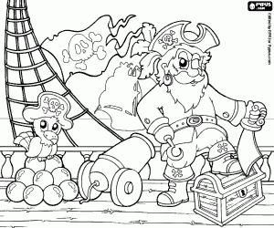 Coloriage Scène avec un pirate sur le pont
