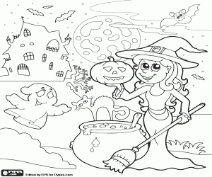 Coloriage Scène de nuit d’Halloween