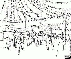 Coloriage Scène d'un marché de Noël