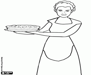 Coloriage La serveuse avec un gâteau