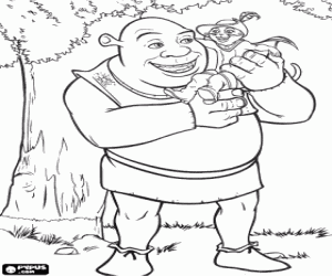 Coloriage Shrek avec son ami Le Maître chat ou le Chat botté