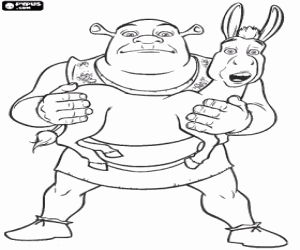 Coloriage Shrek avec Âne dans les bras