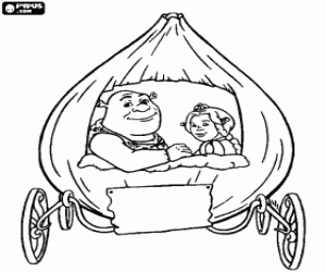 Coloriage Shrek et Fiona dans le calèche