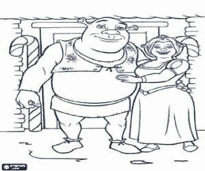 Coloriage Shrek et Fiona dans Noël