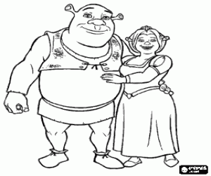 Coloriage Shrek et Fiona sont très heureux