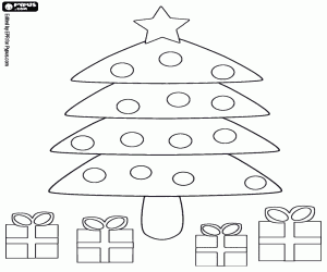 Coloriage Simple sapin de Noël et cadeaux