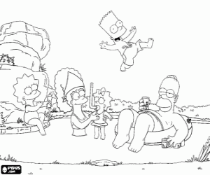 Coloriage Simpson, jour d'été au bord du lac