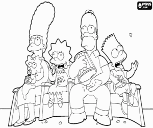 Coloriage Les Simpson regardent la télévision