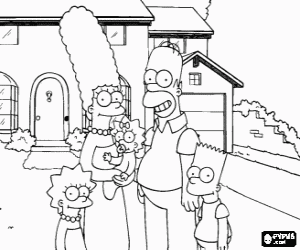 Coloriage Les Simpsons en devant leur maison