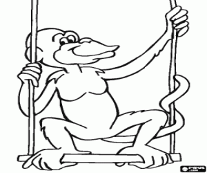 Coloriage Singe amusant sur une balançoire