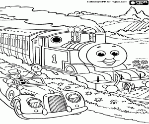 Coloriage Sir Hatt à côté de Thomas le train