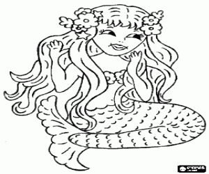 Coloriage Sirène avec des fleurs sur ses cheveux