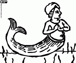 Coloriage Sirène sur les fond marin