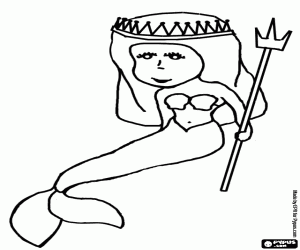 Coloriage La sirène reine avec un trident