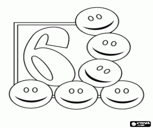 Coloriage Six cercles souriants et numéro 6