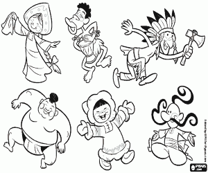 Coloriage Les six personnes dans le monde