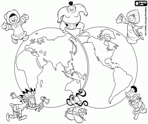 Coloriage Six personnes perdus dans le monde
