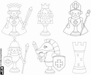 Coloriage Les six types de pièces d'échecs