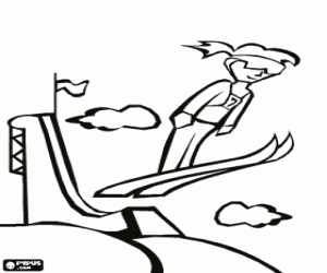 Coloriage Skieur dans un saut de trampoline