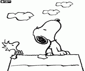 Coloriage Snoopy et Woodstock en regardant le ciel
