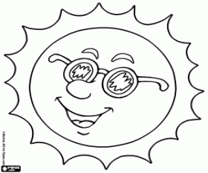 Coloriage Soleil radieux avec lunettes de soleil
