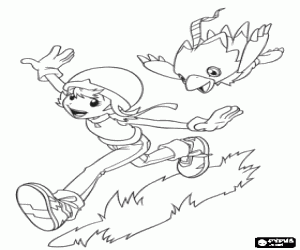 Coloriage Sora et son digimon Biyomon
