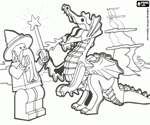 Coloriage Le sorcier et le dragon de Lego
