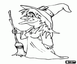 Coloriage Sorcière avec un balai magique