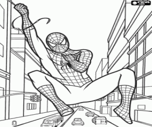 Coloriage Spiderman au-dessus des rues