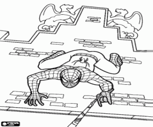 Coloriage Spiderman sur la façade du bâtiment